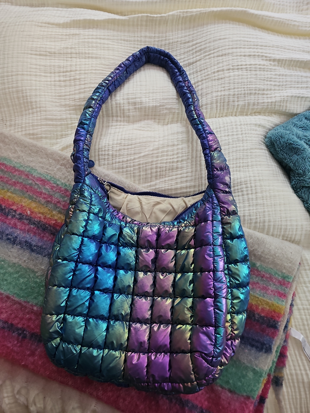 Metallic Iridescent Puffer Bag | Blue Purple Mermaid Shoulder Purse